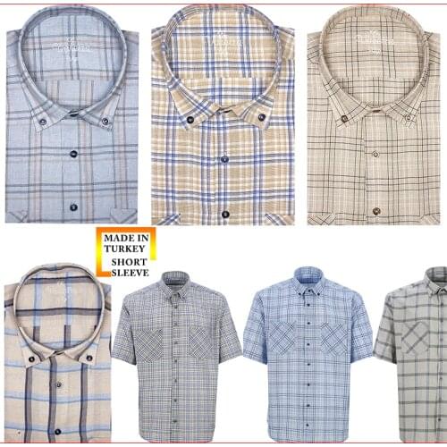 Plaid Shirt Men Short Sleeve Summer Cotton Checkered Shirts For Men Hawaiian Causal Male Tops with front pocket Turkey Varetta