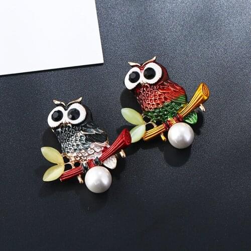 Creative Colorful Owl Brooch Pins Blue Crystal Eyes Bird Brooches for Women Shirt Suit Scarf Accessories Jewelry Gifts
