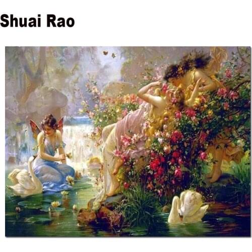 Round diamond embroidery Ancient europe woman swan waterfall diamond mosaic full square 5d diy diamond painting Famous painting