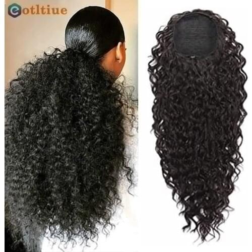 Kinky Curly Hair Extensions Drawstring Puff Ponytail Brazilian Real Human Hair Clip in Pony Tail African American Hair Extension