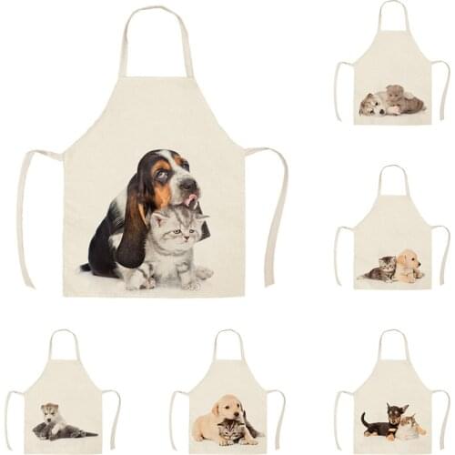 Kitchen Cooking Apron Lovely Pet Dog Cotton Linen Bib Household Cleaning Pinafore Cooking Apron WQTX28