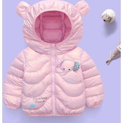2021 Autumn Winter New Lightweight Infant Baby Girls Cotton Jacket Cartoons Kids Bear Ears Hooded Down Jackets For Boys Clothing