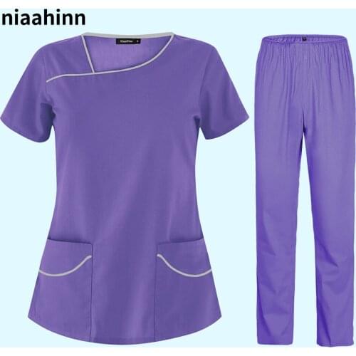 Medical Hospital V-neck Scrub Tops Operating Room Nursing Elastic Waist Pant Unisex Breathable Surgery Uniform Nurse Accessories