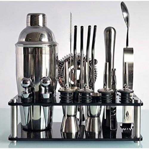 LBER Stainless Steel Cocktail Shaker Set Bartender Kit Boston Shaker Tool Set with Acrylic Stand and Bar Tools Set