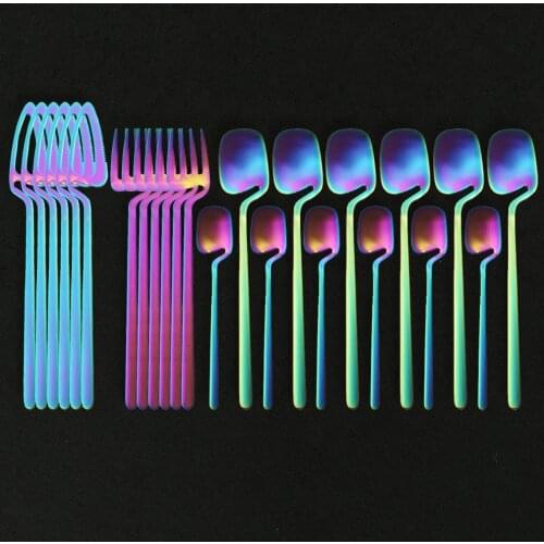 24Pcs Dinnerware Set 18/10 Stainless Steel Cutlery Matte Rainbow Dinner Knife Fork Tea Spoon Silverware Kitchen Tableware Set