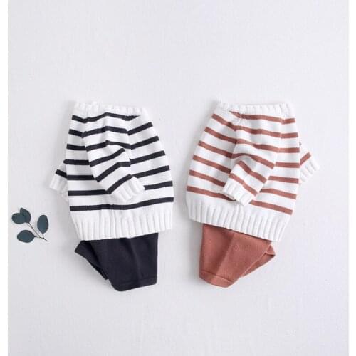 Autumn 0-2Y Kids Baby Boys Girls Sweater Winter Warm Thick Soft Knited Solid Long Sleeve Top Pant 2 PC Outwear Knitting Pullover