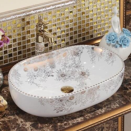 Oval Jingdezhen Bathroom ceramic sink wash basin Counter Top Wash Basin Bathroom Sinks oval basin