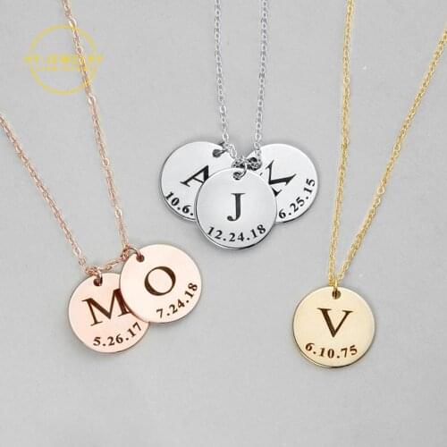 Alphabet Engraved Initial Necklace Inspirational Quote Custom Name Necklace Unique Personalized Disc Letter Necklace for Women