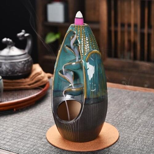 Smoke Waterfall Elegant Incense Sticks Holder With 20 Pcs Cones Corn Shape Backflow Incense Burner Ceramic Censer Home Decor