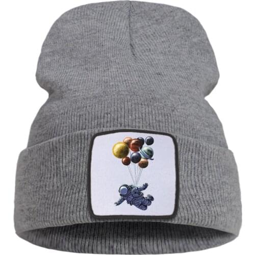 Astronaut Space Travel Print Bonnet Caps Wool Flexible Knitted Cap Warm Unisex Spring Skullies Hat Street Foldable Beanie Hats