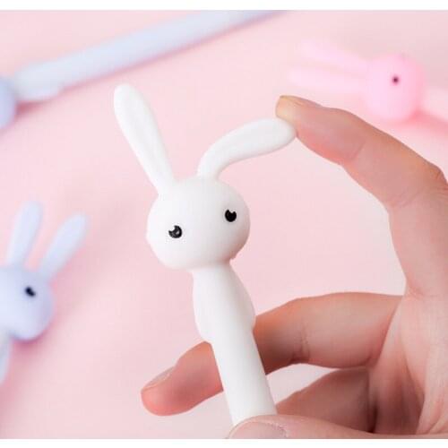 Ballpoint Cute Bunny Rabbit Pen Black Color Gel Ink Pens for Writing Silicone Flexible Ear Stationery Office School
