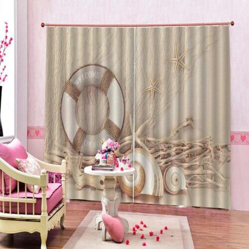 Customiable any size Wooden starfish Shells Window Curtain For Living room Childrens room Blackout Sunshade Drapes Decor Sets