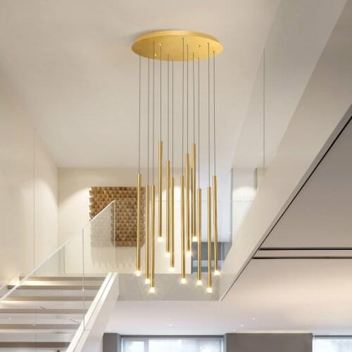 Modern Minimalist Stair Chandelier Ceiling Nordic Villa Chandelier Lighting Gold Black For Cafe Restaurant Led Hanging Lamp