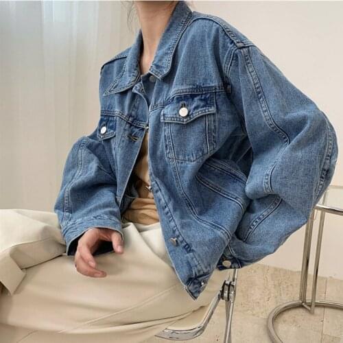 JESSIC 2021 Womens Spring Autumn New Lapel Streetwear Jacket Large Size Single Breasted Long Sleeve Dnim Coat Female Tide New