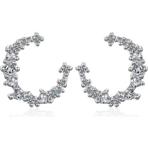 Personality Female Temperament Crescent Bright Fashion 925 Sterling Silver Jewelry Wild Moon Crystal Heart Stud Earrings SE485