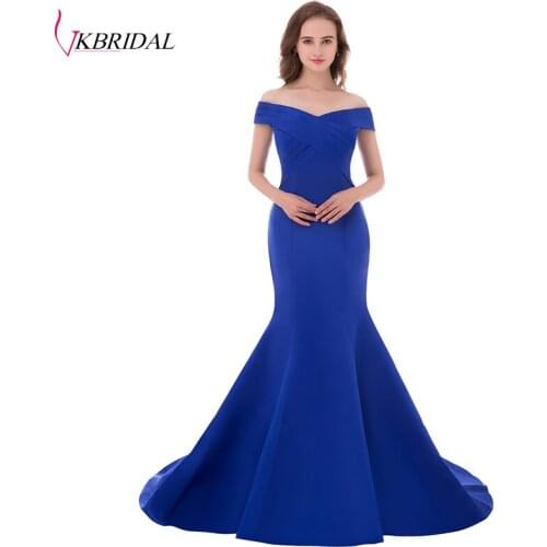 VKBRIDAL Elegant Off Shoulder Royal Blue Formal Mermaid Dress Evening Gown For Women robe de soiree