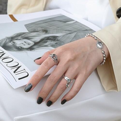 VENTFILLE 925 Sterling Silver LOVE Heart Tassel Rings for Women Couples New Fashion Vintage Punk Party Jewelry Gifts