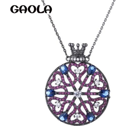 GAOLA Vintage Crown Necklaces Pendants Silver Color Cubic Zirconia Jewelry For Women Accessories