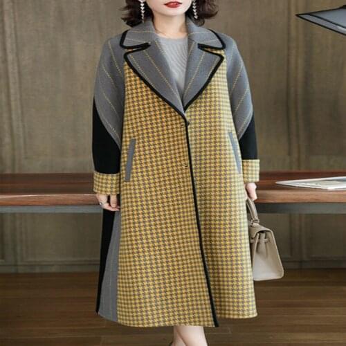 Winter Coat Women Autumn Elegant Ladies Woolen Jacket Female Korean Long Plaid 100% Wool Coat Fashion Vintage Abrigo Mujer 9069