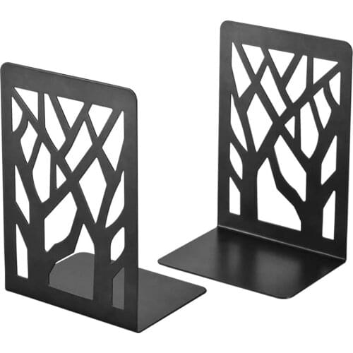 1Pair Non-slip Bookend School Metal Stand Book Organizer Stationery Tree Shaped Office Magazines Tabletop Support Student Stand