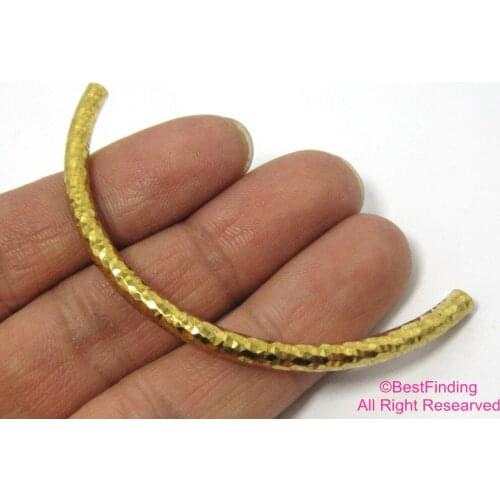 Brass 60mm tubes Faceted curved raw brass tube 10pcs R178