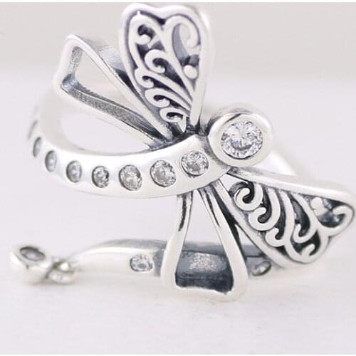 100% 925 Sterling Silver Pan Ring New Dream Dragonfly Fashion Shining Ring For Women Wedding Party Gift Fashion Jewelry