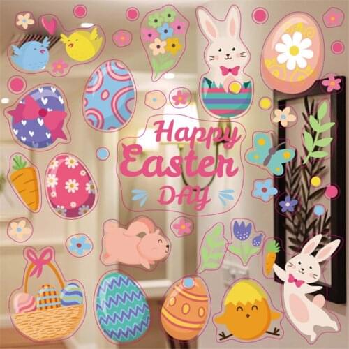 2 Sheets 46pcs Easter decor Window Stickers Cartoon Bunny Egg Chick wall sticker Easter rabbit Static Stickers home decor decals