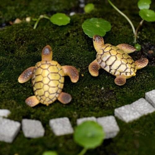 2Pcs Mini Sea Turtle Model Resin Turtle Figurines Fish Tank Decoration Fairy Garden Miniature DIY Terrarium Landscape