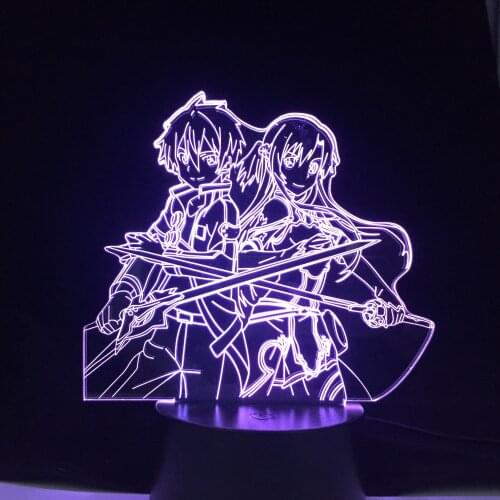 Anime Sword Art Online 3D Led Light Kirito and Asuna Figure for Bedroom Decor Nightlight Birthday Gift Room Lamp Manga SAO
