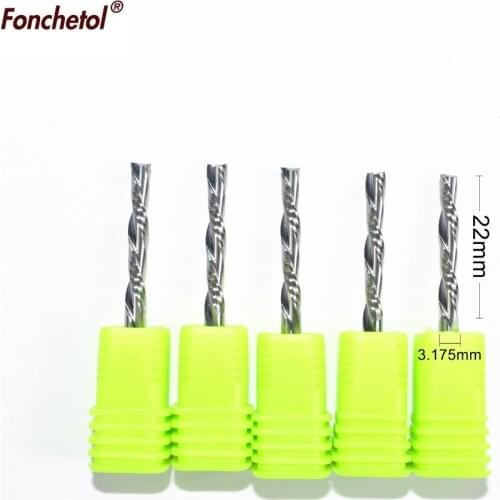 5PCS-3.175mm*22mm,cnc solid carbide end mill,woodworking tungsten steel router bit,2 flute left spiral down cut milling cutter