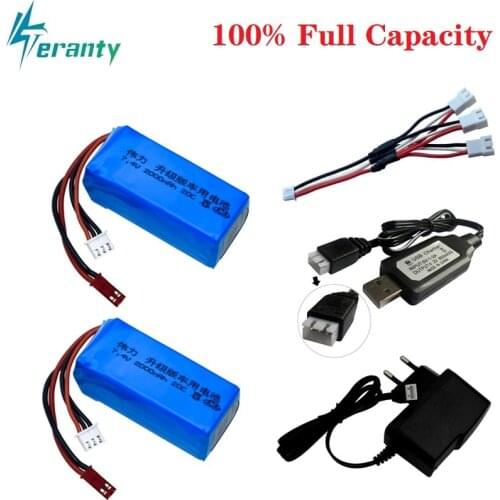 7.4V 2000mAh Battery With Charger for A949 A959-B A969-B A979-B K929-B Remote Control Car 2s LiPo Battery for Wltoys car Parts