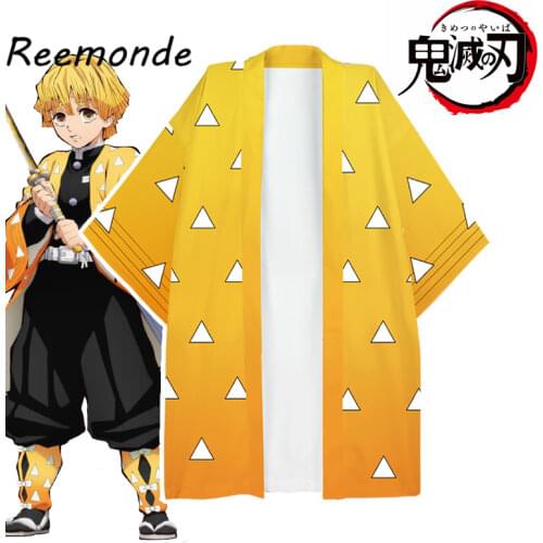 Anime Cosplay Costumes Demon Slayer: Kimetsu no Yaiba Clothes Tops Coat Agatsuma Zenitsu Top Men Boys Women Windbreaker Cardigan