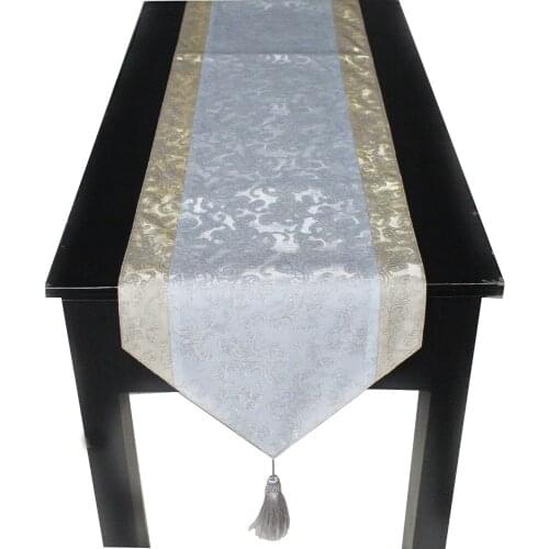 Free Shipping 3D embossed jacquard damask luxury lamie table runner pintuck runners 13"*72"-silver