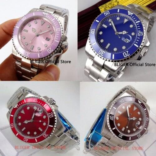 4 Models Simple Color Sapphire Glass 40mm Sterile Dial Ceramic Bezel Auto Date Magnifier Automatic Movement Mens Watch