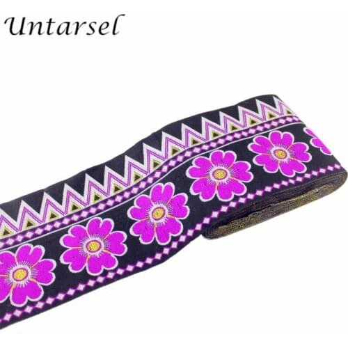 Untarsel hot sale flower designer jacquard webbing ribbon wide 5yards/lot fabric trim bags shoes garments handmade DIY accessory