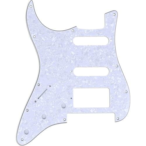 Musiclily Pro Left Handed 11-Hole Strat HSS Guitar Pickguard for American/Mexican Strat Floyd Rose Bridge Cut, 4Ply White Pearl