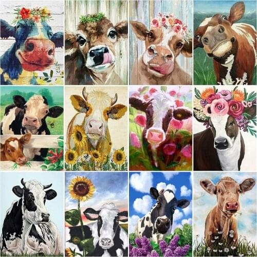 HUACAN 5D DIY Diamond Painting Cow Full Square Round Drill Diamond Embroidery Animal Diamond Mosaic Cattle Handmade Gift