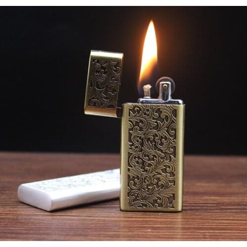 Retro Grinding Wheel Kerosene Lighter Metal Ultra-thin Windproof Torch Lighter Mens Smoking Cigar Ignition Small Accessory Gift