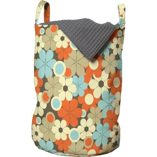 Floral Laundry Basket Retro Flower Pattern Simplistic Design Organizer for Clothes Underwear Socks Toys Wash Bag & Home Storage
