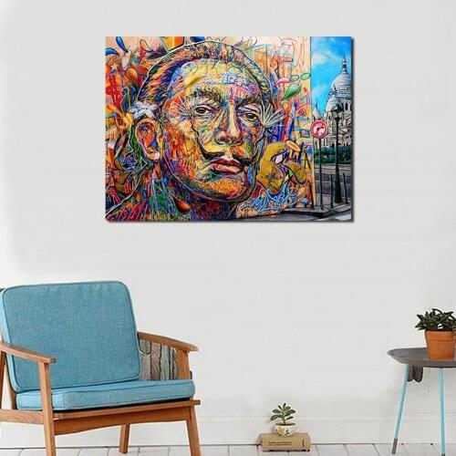 Colorful Graffiti Portrait Of Salvadoer Dalies Wall Art Canvas Posters Prints Painting Oil Wall Pictures Living Room Home Decor