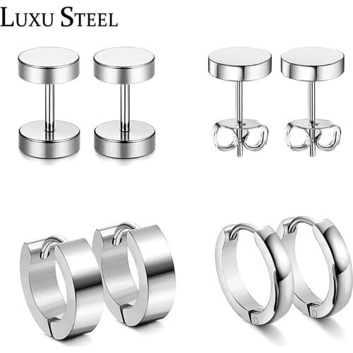 LUXUSTEEL Punk Jewelry 1set 4pairs Different Round Shape Black/Silver Color Earring Sets High Quality Barbell Stud Earrings