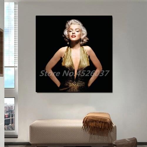 Marilynes Monroes Gold Dress Red Lips Canvas Prints Picture Modular Paintings For Living Room Poster On The Wall Home Decor