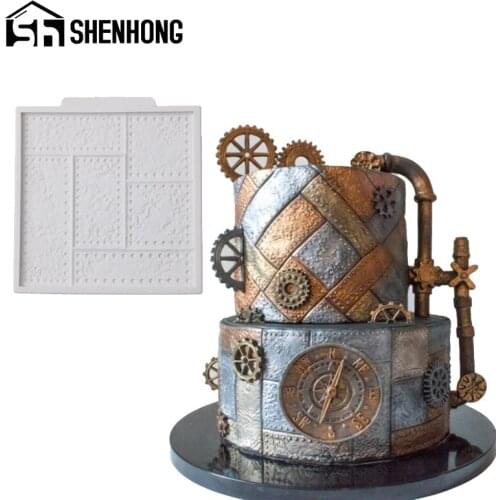 SHENHONG Riveted Metal Sheet Fondant Dessert Border Decorating Tools Silicone Cake Molds Gumpaste Baking Mould Pastry Tray