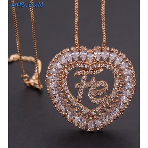 MHS.SUN Vintage Religion Charm FE Pendant Necklace Women AAA Zircon Faith Heart Chain Necklace For Gift Fashion Jewelry 1Pc
