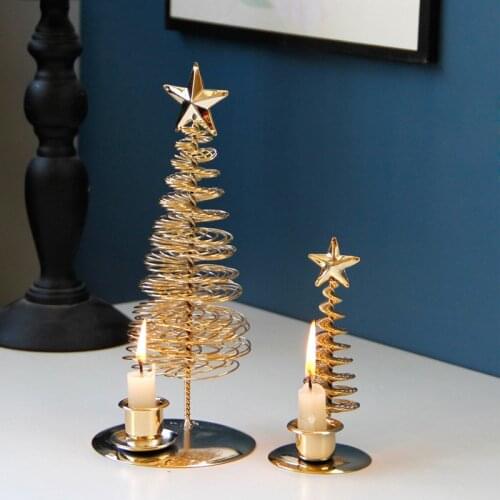 Cute Tree Candlestick Strongwell Metal Candle Holder Christmas Tree Star Decor Handmade Figurines Home Decoration Art Gift