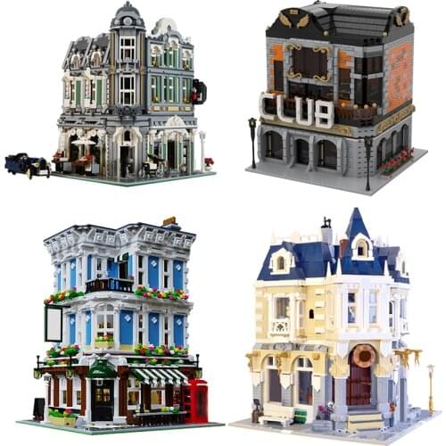 City Street View The Queen Bricktoria Music Bar Model Architecture Building Blocks Costume Shop Bricks MOC Toy for Children Gift