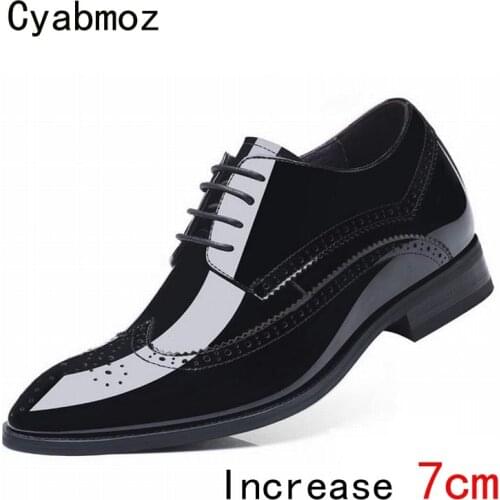 Cyabmoz Men Genuine leather Height Increasing Shoes Invisibly 7cm Carving Man Business Dress Shoes Hidden Heels Elevator Lace up