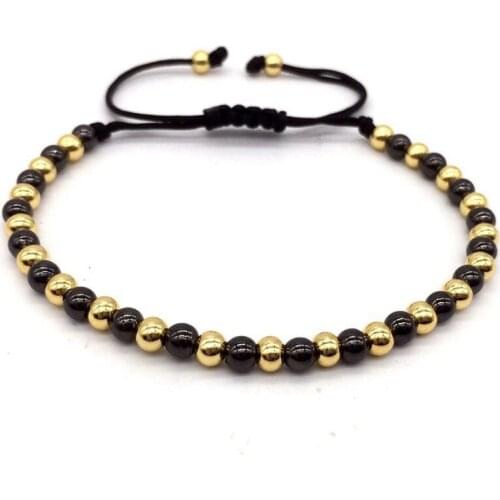 4MM Mens Bracelet Black/Gold Round Beads Bangle for Men Health slimming Bracelets Women Stacking Bracelet Beaded Bracelet B4411