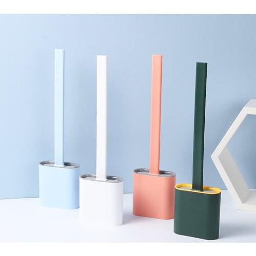 Wall Mount and Floor-standing Toilet Brush Set Long Handle Bathroom Soft Brush And Holder With Lid Thoroughly Clean Any Corner