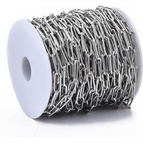 10m/roll 5.1mm width Unwelded Iron Paper Clip Chains Drawn Elongated Cable Chains with Spool for DIY Making Jewelry Accessories